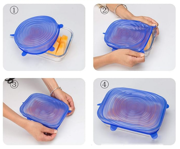 PACK DE 6 TAPAS DE SILICONA REUTILIZABLES