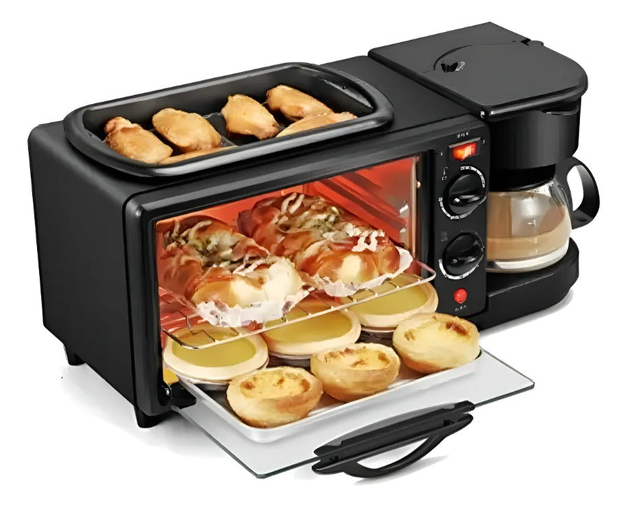 ESTACION DESAYUNO MULTIFUNCIONAL 3 EN 1 CAFETERA HORNO PLANCHA
