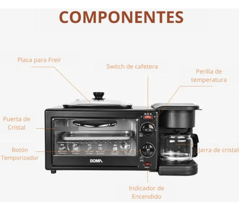 ESTACION DESAYUNO MULTIFUNCIONAL 3 EN 1 CAFETERA HORNO PLANCHA