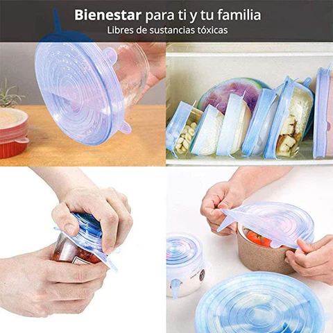 PACK DE 6 TAPAS DE SILICONA REUTILIZABLES